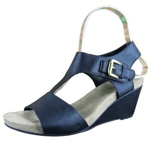 Comfort Plus Women's Black Wedge Sandals 5.5 Adjustable Casual Lightweight